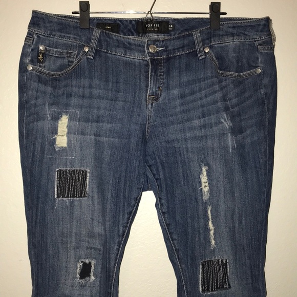 torrid Denim - Torrid Distressed Patched Skinny Plus Jeans 14 31